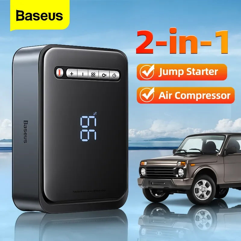 🚗 Baseus 2 em 1 Bomba de Ar para Carro — Compressor de Ar Portátil com Lanterna Destacável e Power Bank 6000mAh