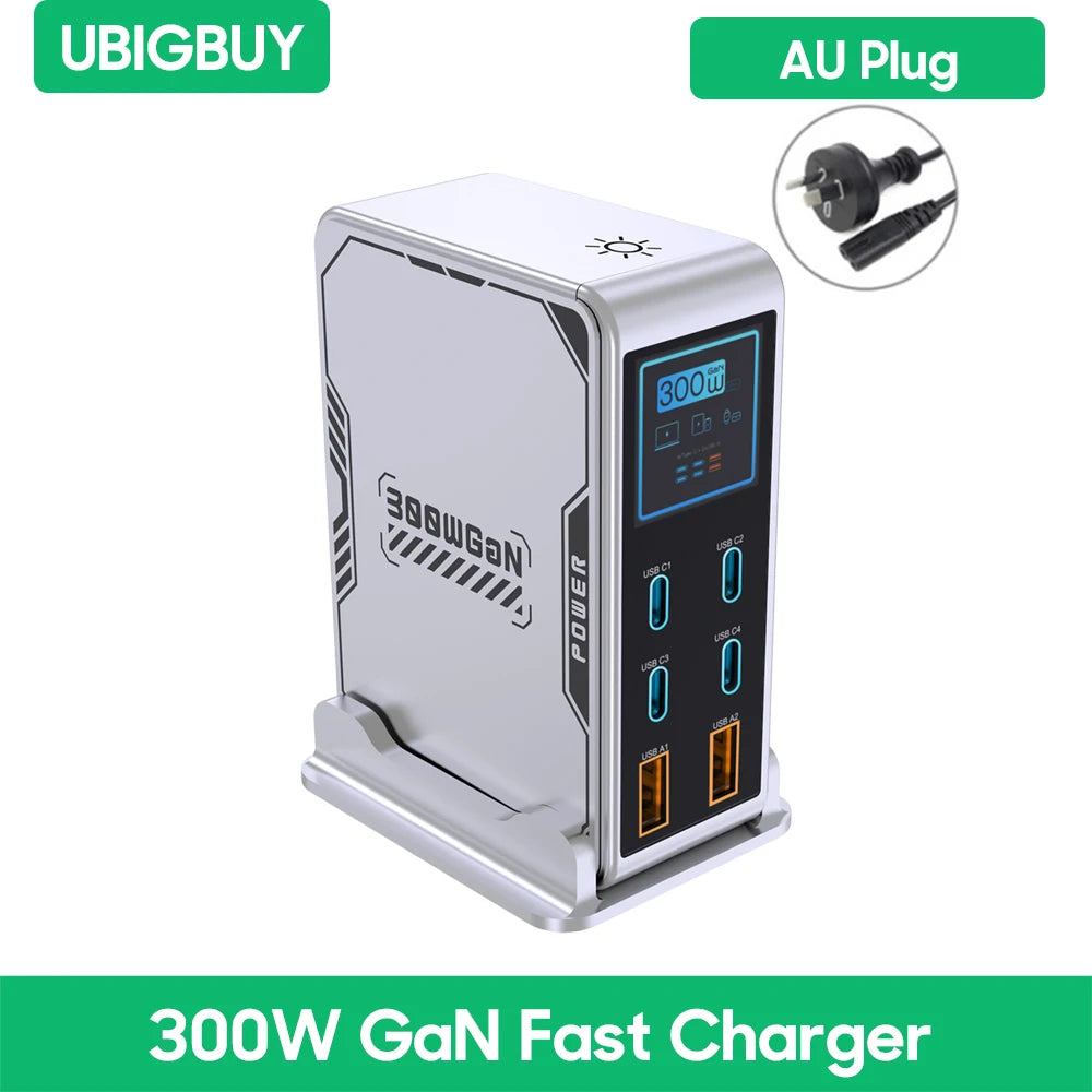 ⚡ Ubigbuy PowerStation 300W — Estação de Carregamento GaN Inteligente com 6 Portas e Display Digital