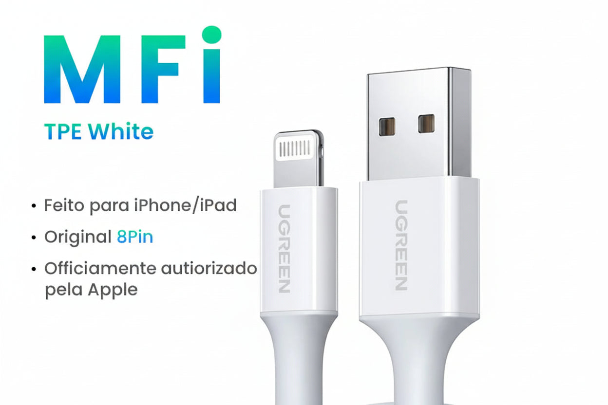 🔗 UGREEN Lightning Elite MFi — Cabo Oficial Apple para Carregamento Rápido e Sincronização Perfeita