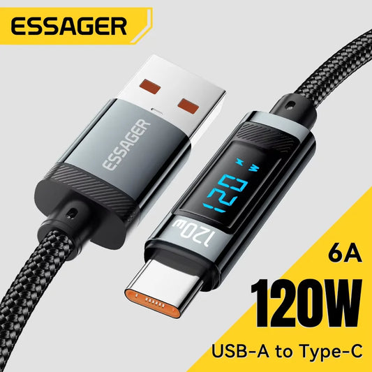 ⚡ Essager HyperCharge 120W — Cabo USB-C com Display LED Digital