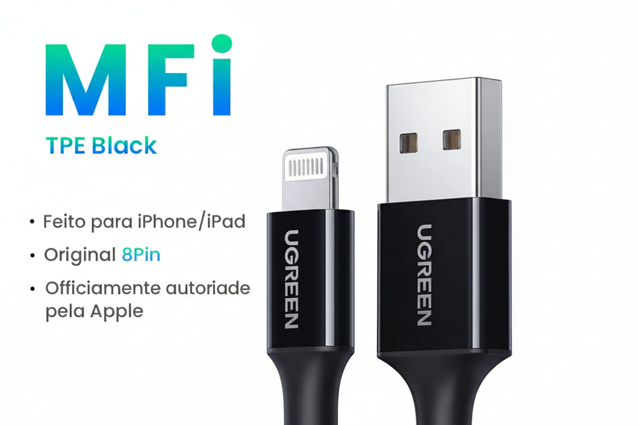 🔗 UGREEN Lightning Elite MFi — Cabo Oficial Apple para Carregamento Rápido e Sincronização Perfeita