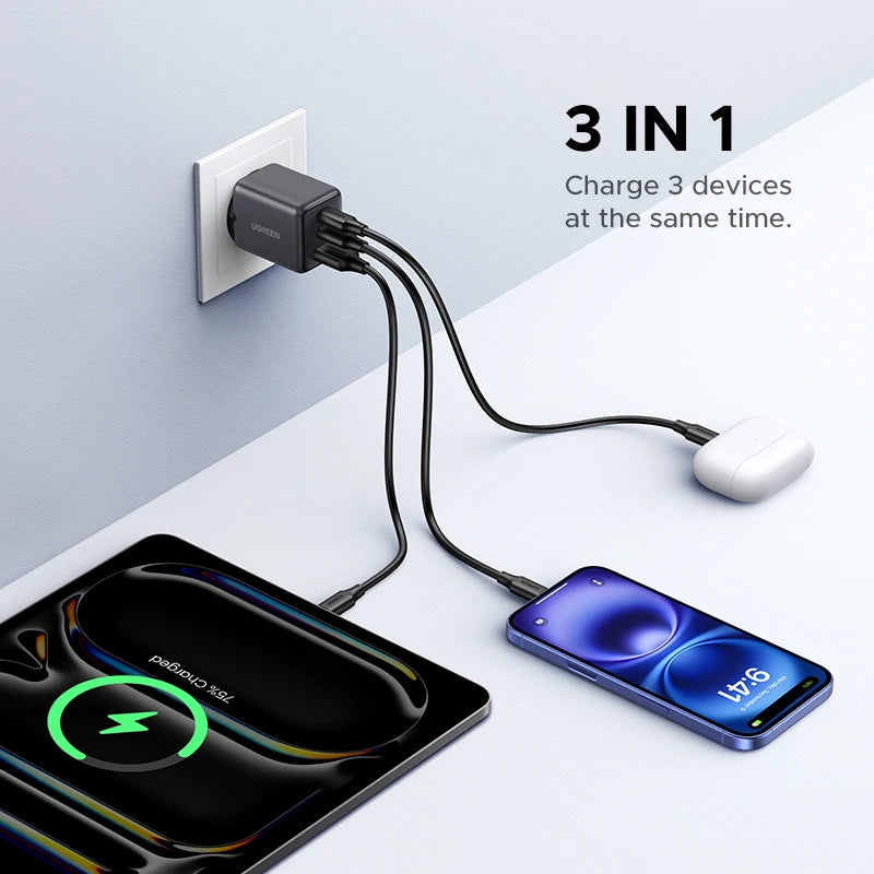 ⚡ UGREEN 30W GaN Charger 3 Ports PD 3.0 USB C Charger — Carregamento Inteligente, Potente e Compacto