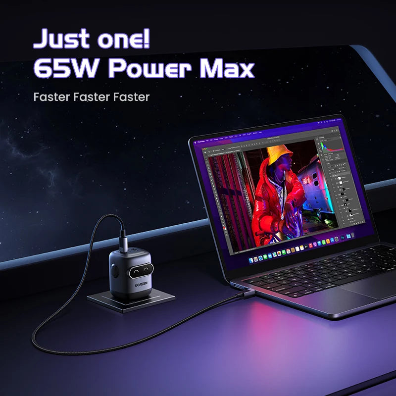 🤖⚡ UGREEN “ROBOCHARGE” 65W GaN PD3.0 — O Carregador Inteligente com Força de Robô!