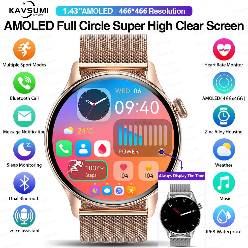 💖 Smartwatch Aurora Lady AMOLED NFC 2025 – GPS, Chamadas Bluetooth e Monitor de Saúde