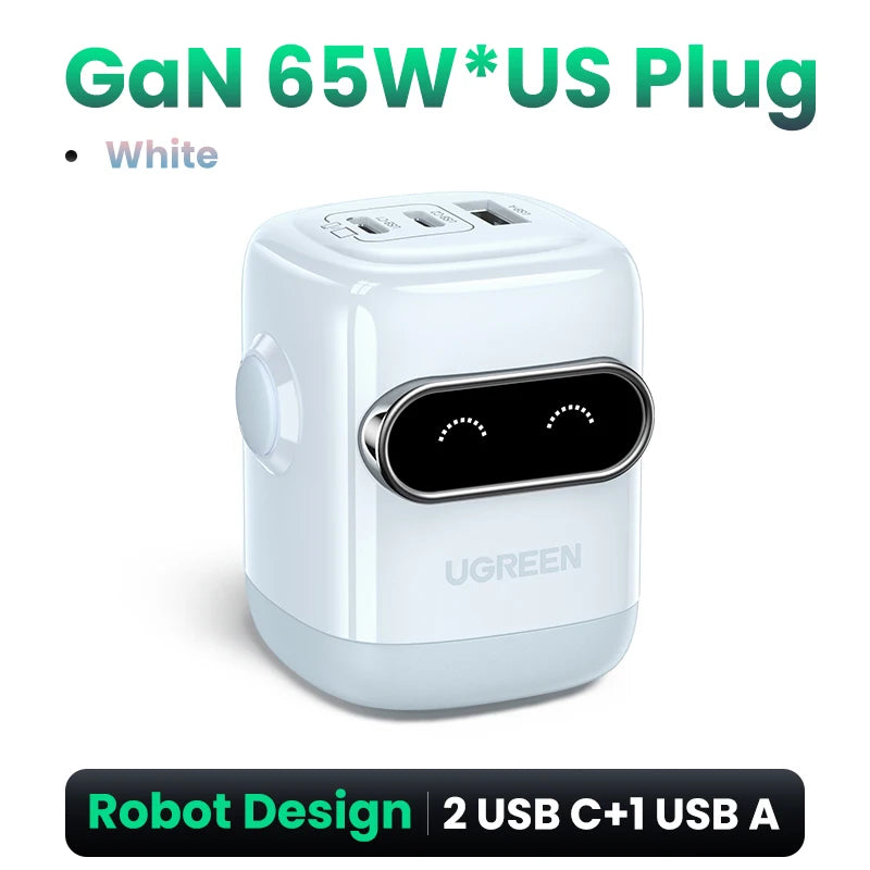 🤖⚡ UGREEN “ROBOCHARGE” 65W GaN PD3.0 — O Carregador Inteligente com Força de Robô!
