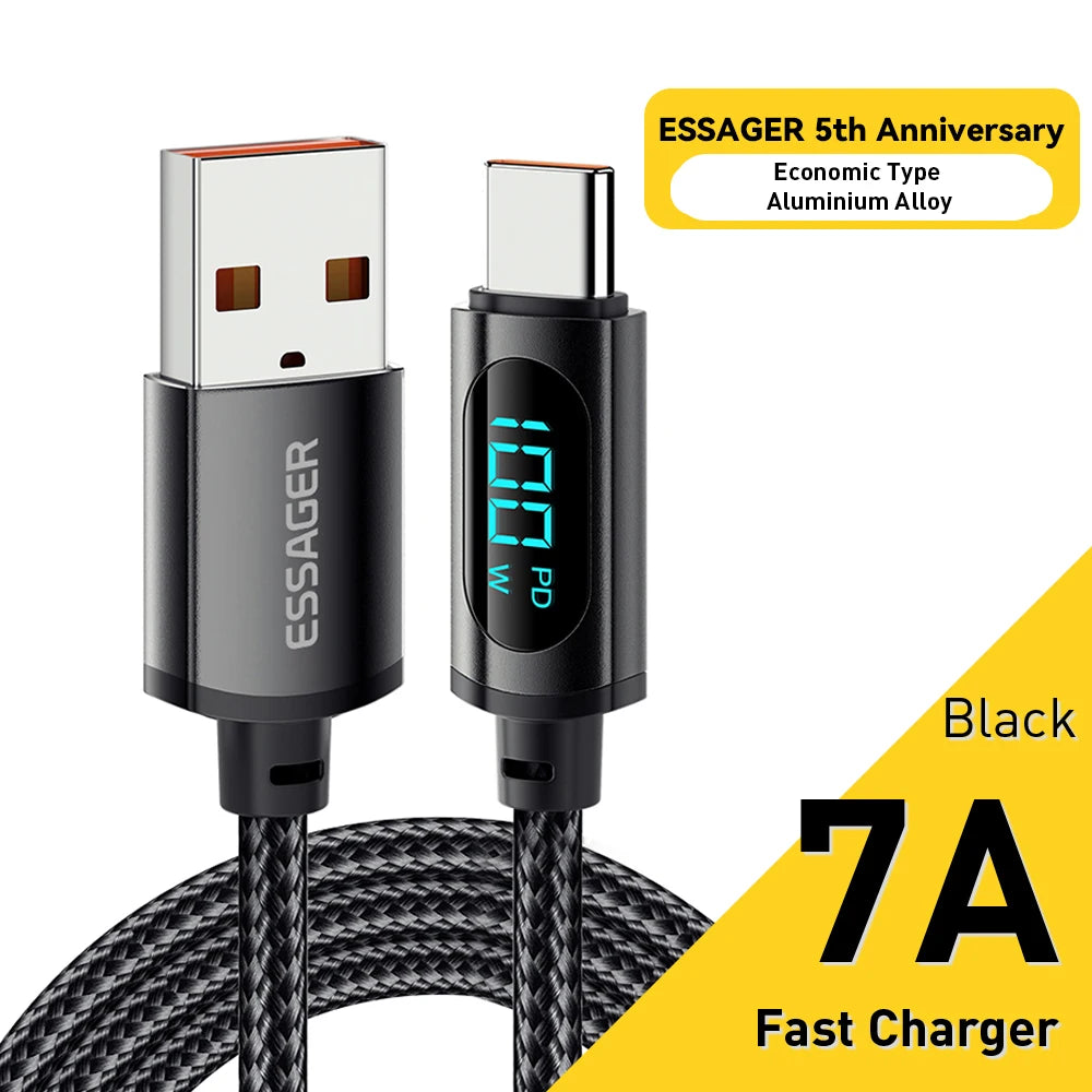 ⚡ Essager HyperCharge 100W — Cabo USB-C Ultra Rápido para MacBook, Xiaomi e Samsung