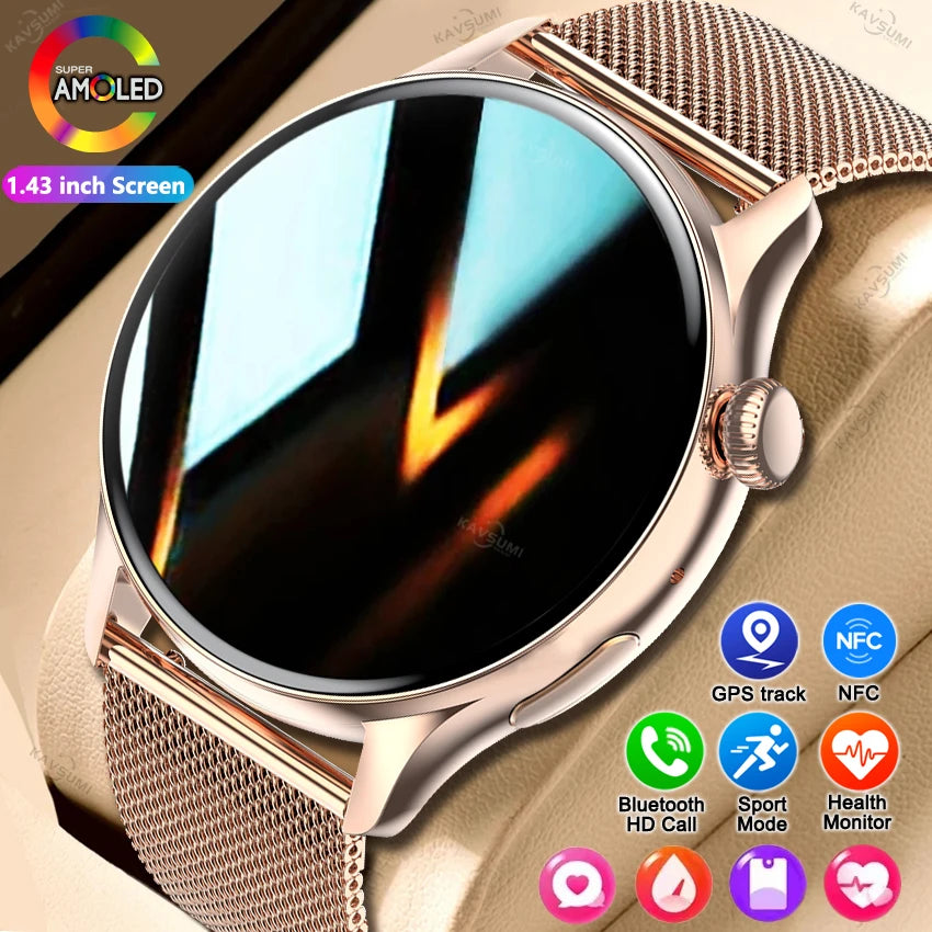 💖 Smartwatch Aurora Lady AMOLED NFC 2025 – GPS, Chamadas Bluetooth e Monitor de Saúde