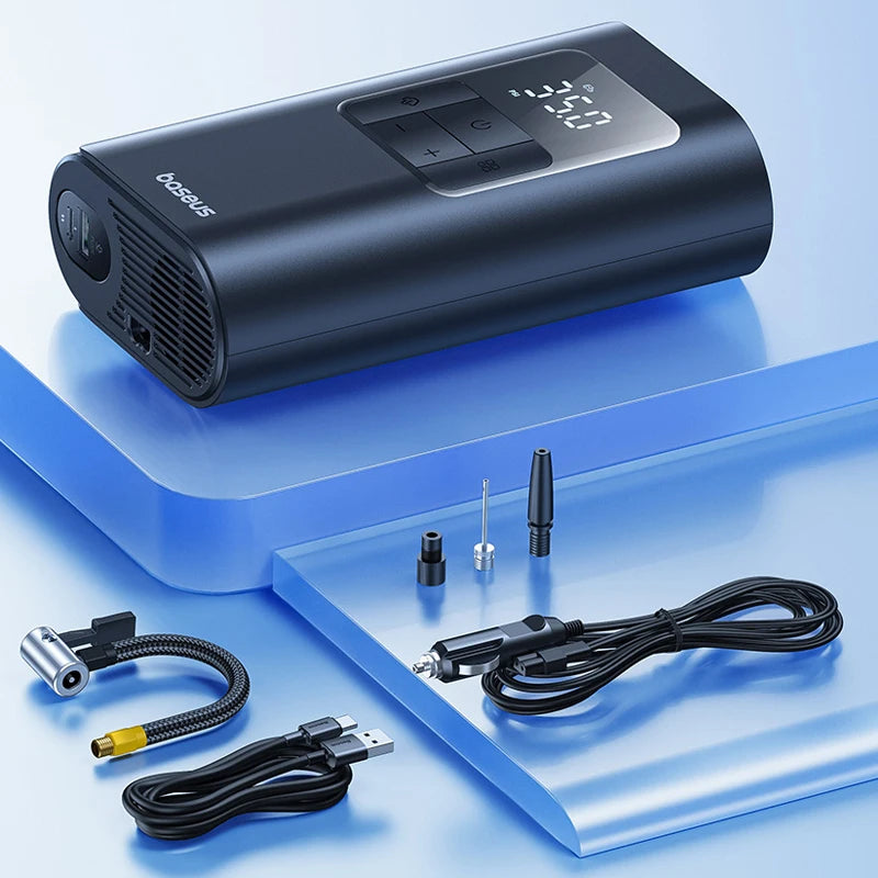 🚗 Baseus 2 em 1 Bomba de Ar para Carro — Compressor de Ar Portátil com Lanterna Destacável e Power Bank 6000mAh