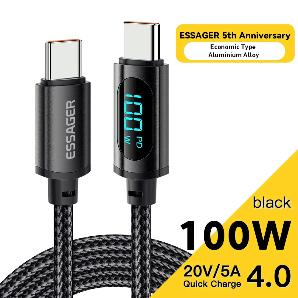 ⚡ Essager HyperCharge 100W — Cabo USB-C Ultra Rápido para MacBook, Xiaomi e Samsung