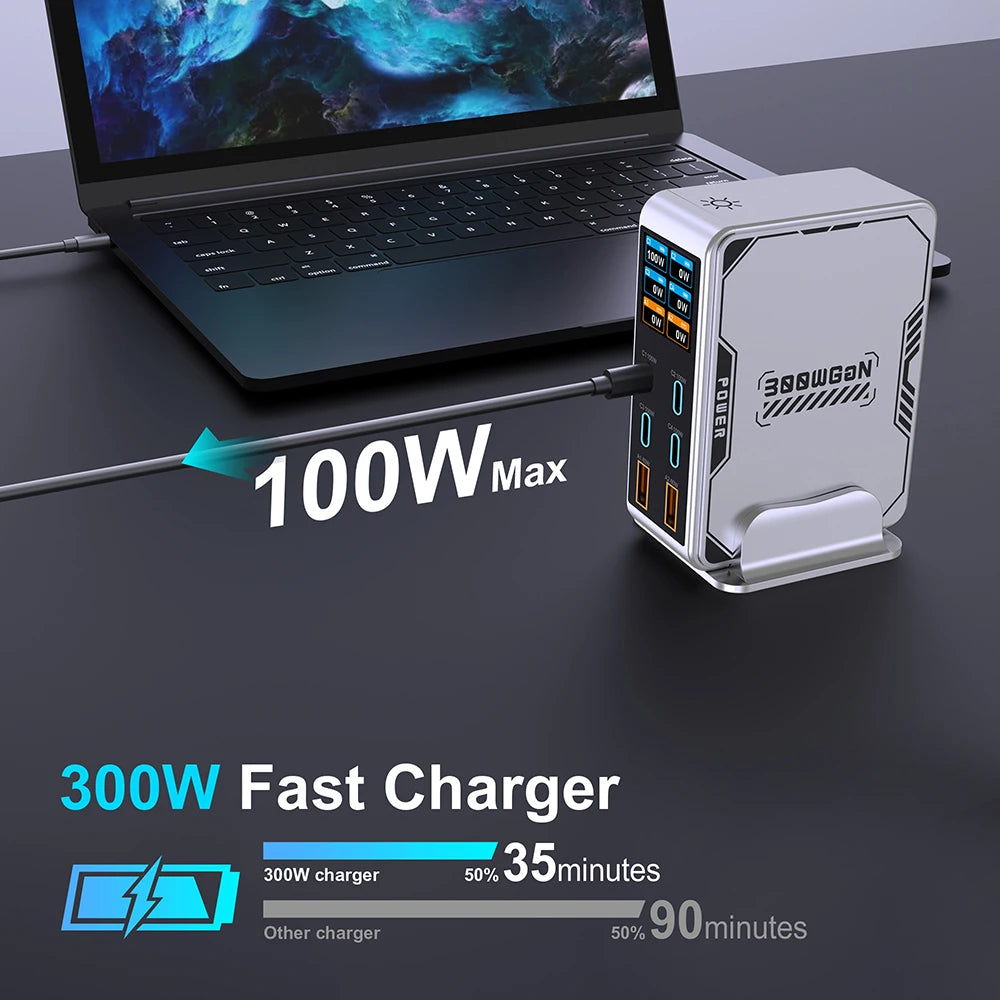 ⚡ Ubigbuy PowerStation 300W — Estação de Carregamento GaN Inteligente com 6 Portas e Display Digital