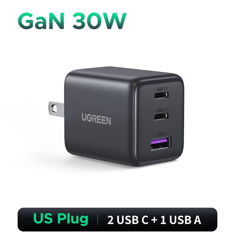⚡ UGREEN 30W GaN Charger 3 Ports PD 3.0 USB C Charger — Carregamento Inteligente, Potente e Compacto