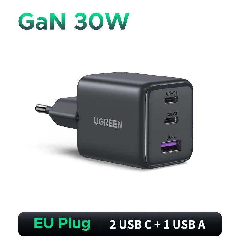 ⚡ UGREEN 30W GaN Charger 3 Ports PD 3.0 USB C Charger — Carregamento Inteligente, Potente e Compacto