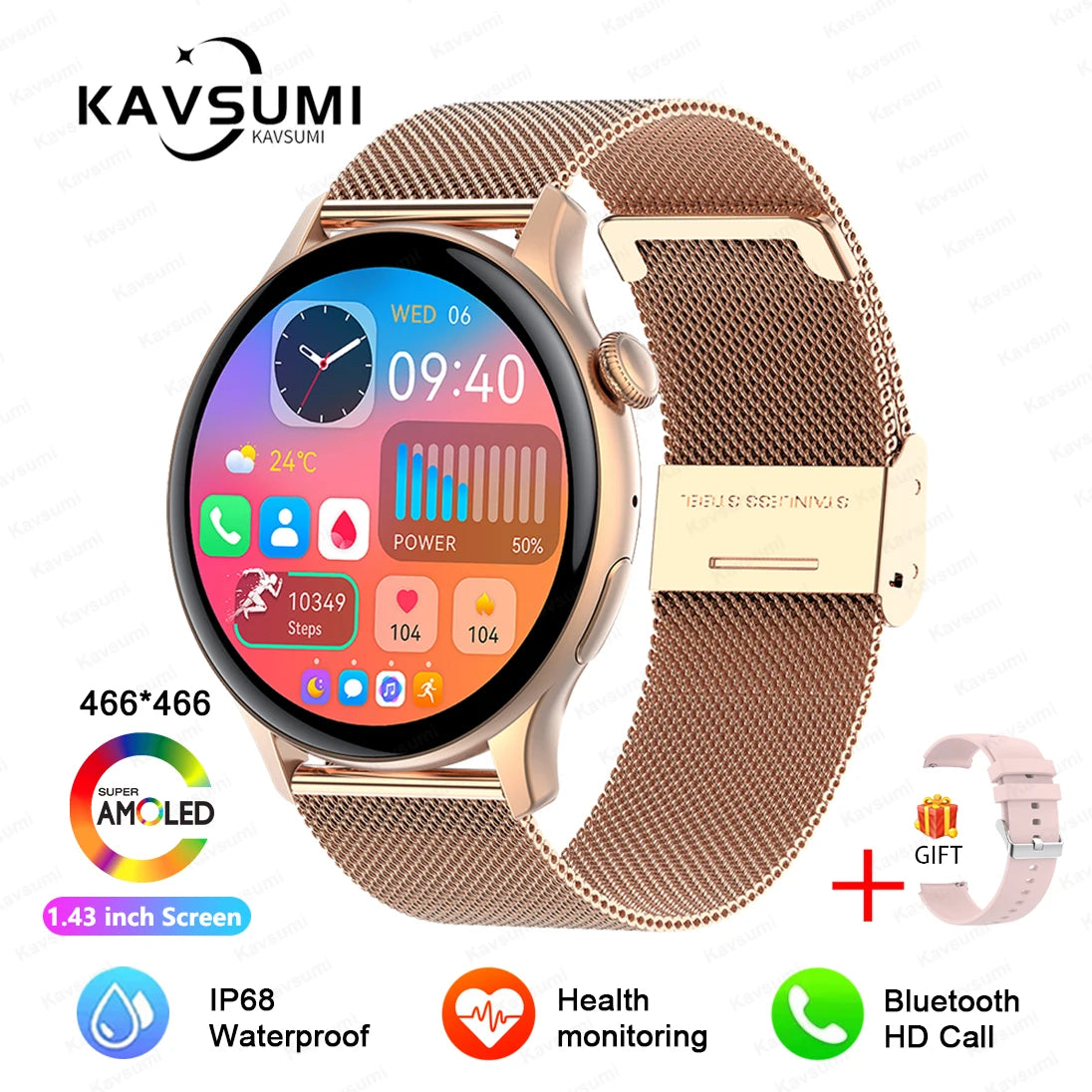 💖 Smartwatch Aurora Lady AMOLED NFC 2025 – GPS, Chamadas Bluetooth e Monitor de Saúde