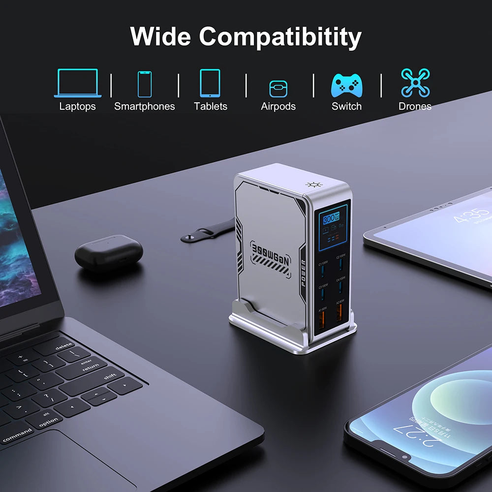 ⚡ Ubigbuy PowerStation 300W — Estação de Carregamento GaN Inteligente com 6 Portas e Display Digital