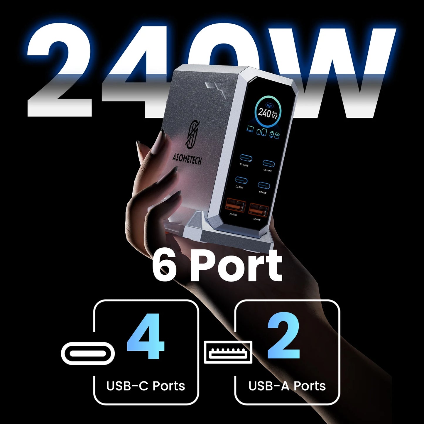 ⚡ Baseus 240W GaN Charger PD3.1 — Estação de Carregamento Rápido 6 Portas Tipo C / USB