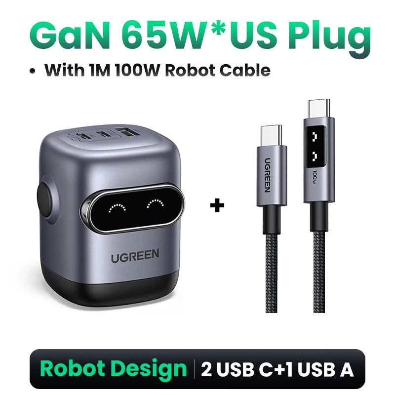 🤖⚡ UGREEN “ROBOCHARGE” 65W GaN PD3.0 — O Carregador Inteligente com Força de Robô!